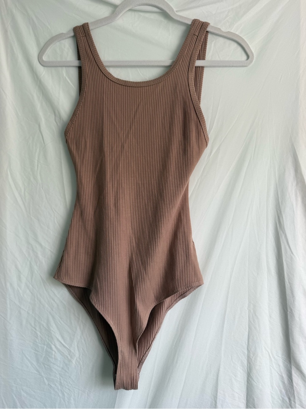 Reformation Bodysuit Ribbed with Low Cut Scoop Back Size Medium in Brown